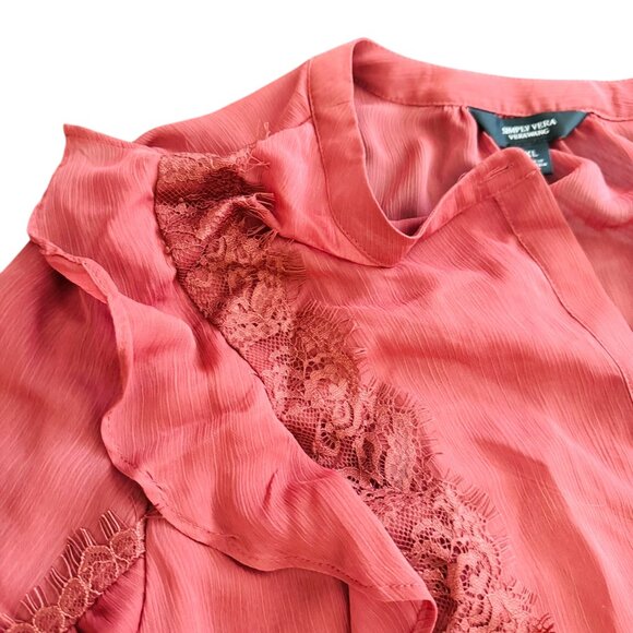 Simply Vera Vera Wang Ruffle Lace Blouse-NWT Size XL Rose Color - Picture 2 of 9